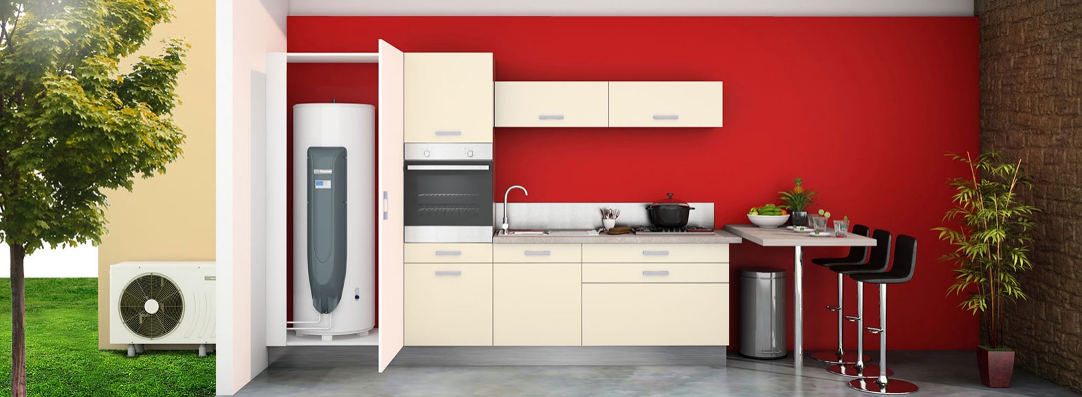Termo eléctrico instalado en una cocina contemporánea